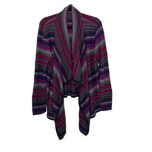 Lauren Ralph Lauren Cardigan Women XL Purple Pink Linen Blend Stripe Open Front
